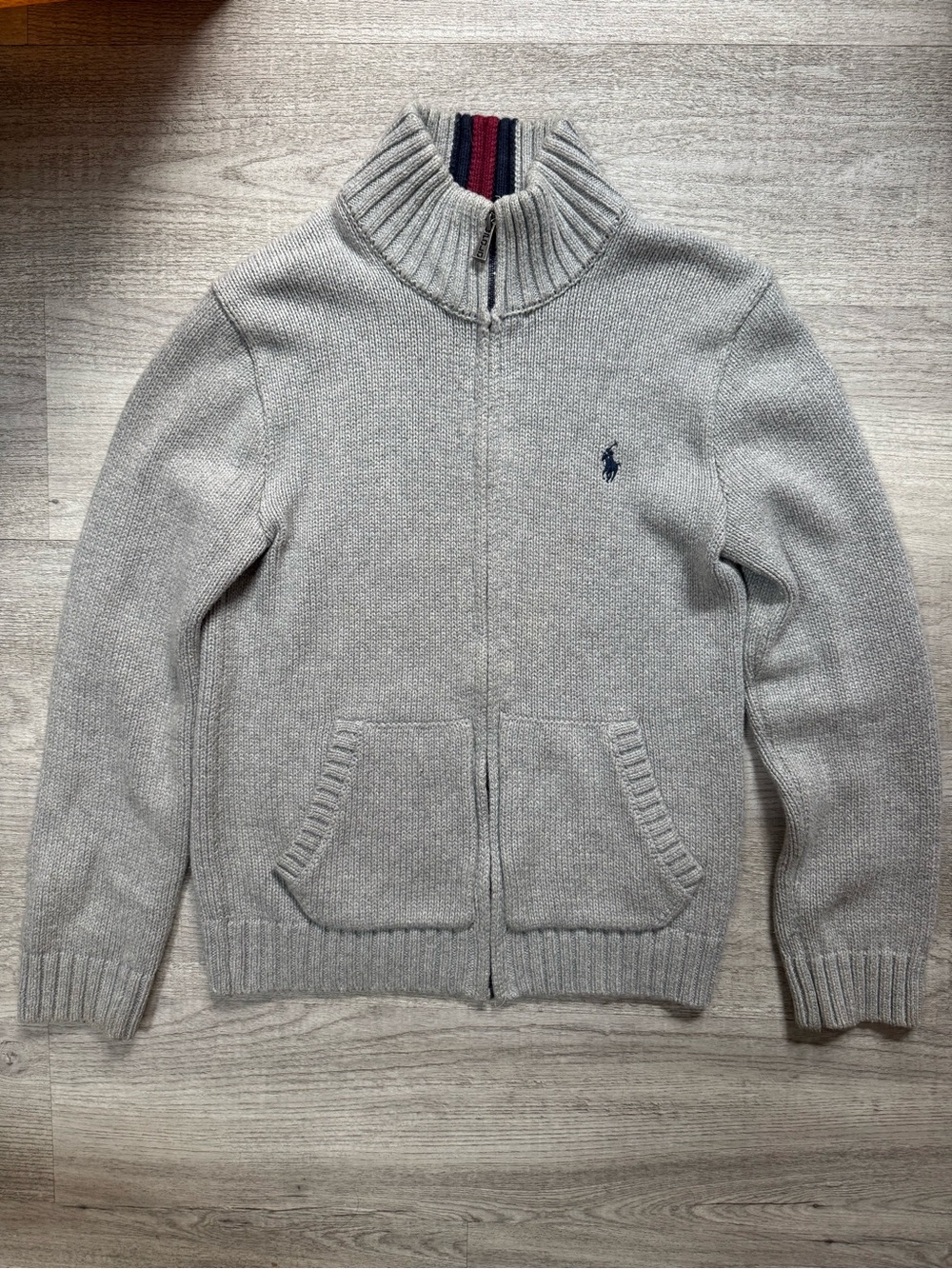 Polo Ralph Lauren Boys Full Zip Cotton Sweater Jacket Gray Size 7